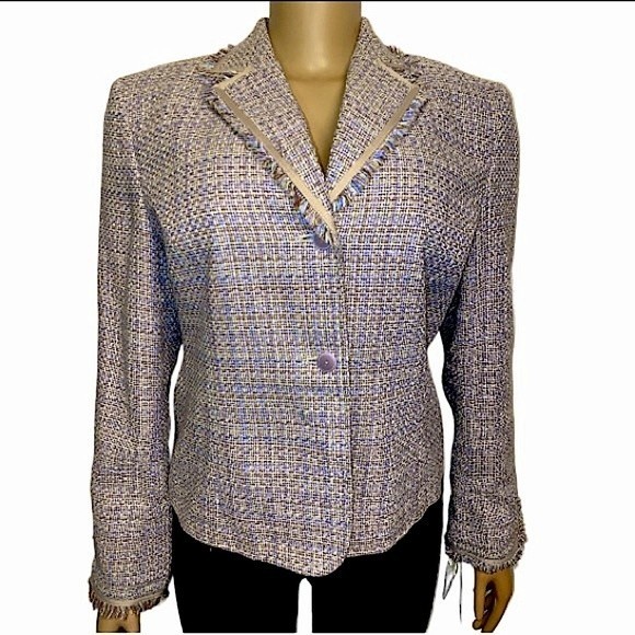 Rena Rowan Tweed Blazer Jacket Lavender Beige at the waist Fringe Edged size 8 - Picture 5 of 17
